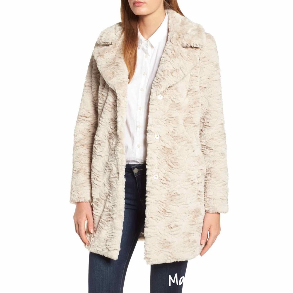 Kenneth Cole Textured Faux Fur Coat - Beige